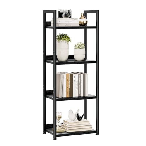 NUMENN Narrow Bookshelf, 4 Tier Freestanding Shelving Unit, Black | Small Book Shelf for Small Spaces, Metal Frame & Wood Shelves, Falling Prevention Baffle, Bookcase for Bedroom&Home Office - color: Black, size: 4 Tier(Narrow)