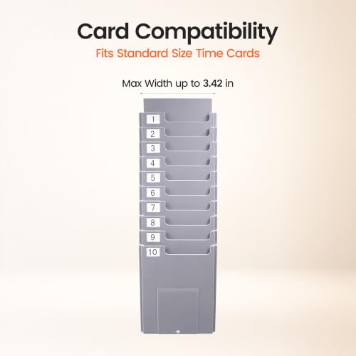 10-Slot Time Card Holder, Wall-Mounted, Retractable and Expandable Plastic Punch Card Rack, Compatible with Time Clock and Attendance Machine for Office