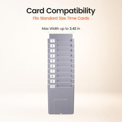 10-Slot Time Card Holder, Wall-Mounted, Retractable and Expandable Plastic Punch Card Rack, Compatible with Time Clock and Attendance Machine for Office