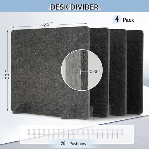 4 Pack Acoustic Desk Dividers Desk Partition (Dark Gray) - color: Dark Gray, size: 4 Pack