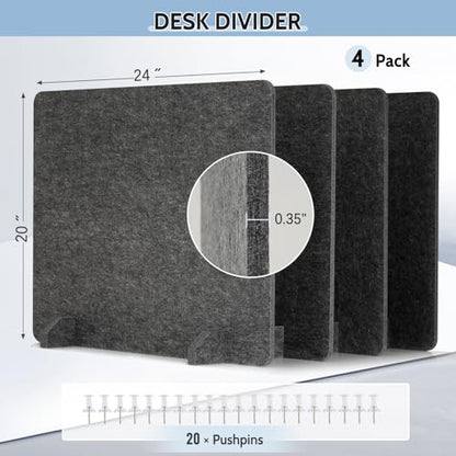 4 Pack Acoustic Desk Dividers Desk Partition (Dark Gray) - color: Dark Gray, size: 4 Pack