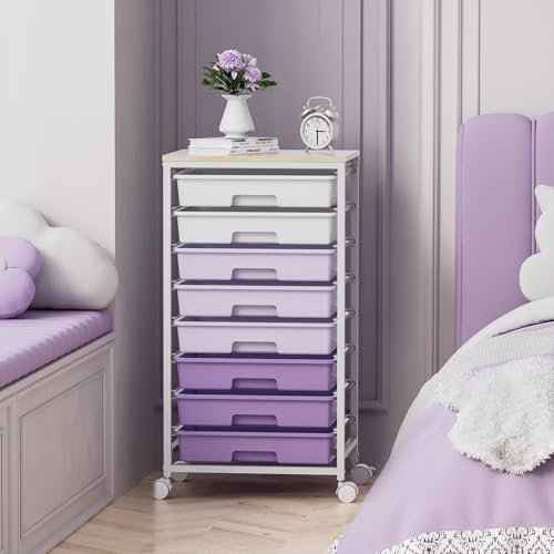 SYKIARIOL Rolling Cart with Drawers,8 Drawers Storage Cart,Purple - color: Purple