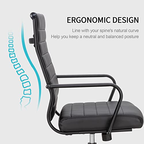 Okeysen Black Office Chair, Ergonomic Leather Modern Office Chair, Executive Ribbed Height Adjustable Swivel Rolling Chair for Home Office. - color: Black With Black Frame