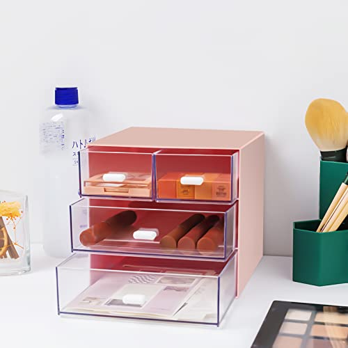 Desk Organizer with Drawer, Office Organizer with 4 Drawers, Desk Storage Box for, Desktop, Dressing table, Office, School, Home, Plastic Box and 4 Acrylic Drawers(Pink) - color: Pink