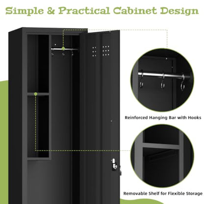 Utility Closet for Cleaning Supplies, Black Metal Storage Cabinet - color: 65"h 1 Door - Black