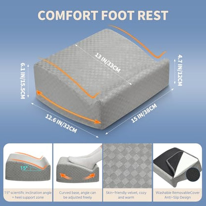 Foot Rest Under Desk with Rocking Base | Gray Checkered Pattern | Washable velvet cover | 15° tilt + rocking base | 2 heights: 6.1"/7.3" | Non-slip | Office, gaming, home - color: Gray Checkered Pattern, size: 12.6" L x 15" W x 6.1"