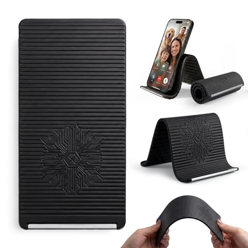 Flexible Silicone Aluminum Phone Stand,2026 New Anti-Slip Fexible Silicone Phone Holder,Folded into Any Shape Phone Holder for Tablet Laptop,Travel, Desk,Bed,Treadmill (Black 1Pcs) - color: Black