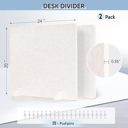 2 Pack Acoustic Desk Dividers - 24" x 20" Freestanding Privacy Panels Set with Noise - Reducing Design Cubicle Sound Proof, Ideal for Office, Classroom, and Home (Light Beige) - color: Light Beige, size: 2 Pack