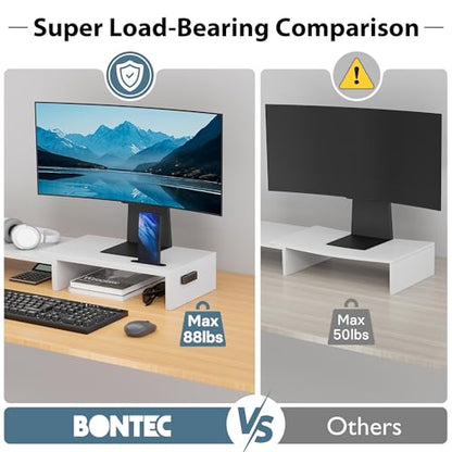 BONTEC Dual Monitor Stand Riser, Adjustable Length & Swivel Angle, White - color: White, size: 42.5 in
