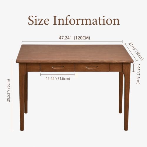 47" Solid Wood Desk with Drawers, Small Writing Desk & Wooden Computer Desk - size: 47inch