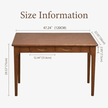 47" Solid Wood Desk with Drawers, Small Writing Desk & Wooden Computer Desk - size: 47inch