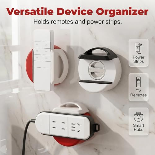 Adjustable No-Drill Suction Cup Power Strip Holder, Wall Mount Socket Fixer with Cable Management for Under Desk Bedside, Versatile Rack for Power Strip and Control (Red) - color: Red