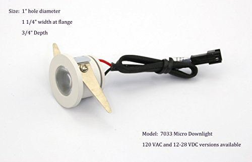 Micro Mini Down Light LED Fixture (90 to 240 VAC) - 1.25" Diameter - 1 Watt Natural White(4000K) LED Down Light for Home, Office, Cabinets, Utility or Task Lighting