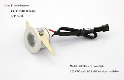 Micro Mini Down Light LED Fixture (90 to 240 VAC) - 1.25" Diameter - 1 Watt Natural White(4000K) LED Down Light for Home, Office, Cabinets, Utility or Task Lighting