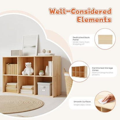 6 Cube Storage Organizer - Solid Wood Bookshelf for Bedroom, Living Room | Vertical or Horizontal Bookshelf Organizer | Open Book Shelf | Easy Assembly | 35.43''Lx11.81''Wx23.62''H (6-Cube) - size: 6-Cube