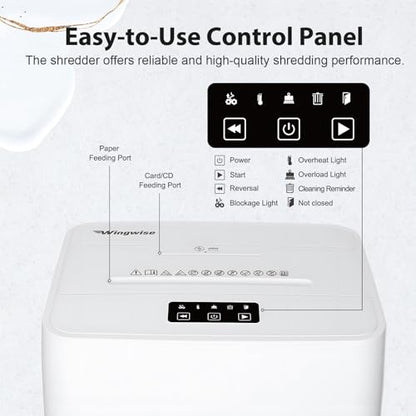 Wingwise Ultra Low Noise 42dB Paper Shredder for Home Office | 15 Sheets, P-4, 30 Mins Runtime, 6.6 gal, Corss Cut, Shreds CDs & Credit Cards