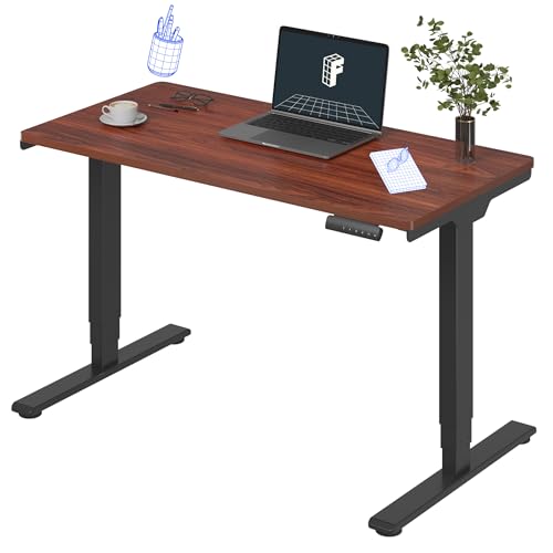 FLEXISPOT E6 3-Stage Dual Motor Electric Standing Desk 48 x 24 Sit Stand Up Desk, Holds 220 lbs, Adjustable Height w/Memory Presets, One-Piece Mahogany Desktop & Black Frame, Ships in 2 Boxes - color: Black Frame + Mahogany Top, size: 48"x24" Whole-Piece