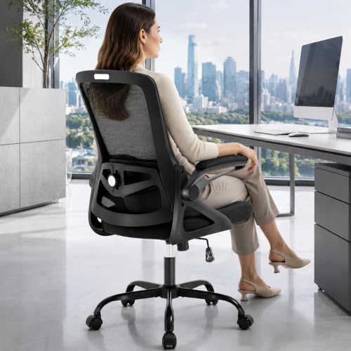 Executive Office Chair with Adjustable Lumbar Support Flip-Up Arms,Black | Desk Chair Breathable Mesh Comfy Computer Chairs with Flip-up Armrests Executive Task Chair for Adults Home Office,400lbs - color: Black