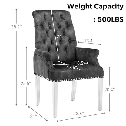 Velvet Dining Chairs with Arms, Upholstered Dining Room Chairs, Dark Grey | Upholstered, High Back, Tufted, Luxurious, Stainless Steel Leg, for Kitchen & Dining Room - color: Dark Grey, size: 1 PCS