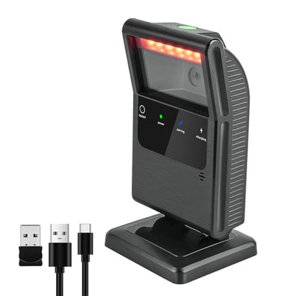 OBZ Bluetooth Wireless Barcode Scanner,Desktop Hands-Free Bar Code Scanner | Wireless/Bluetooth/USB Wired Connection,2600mAh Battery,1D 2D QR Scanning,Compatible with Windows,Mac,and Linu - style: Rectangle