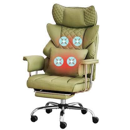 500 Lbs Kneading Massage Office Chair with Foot Rest Reclining Green | Ergonomic Computer Chair, High Back Thick Cushion, Big & Tall, Comfy Leather, Heavy Duty Home Executive - color: Green