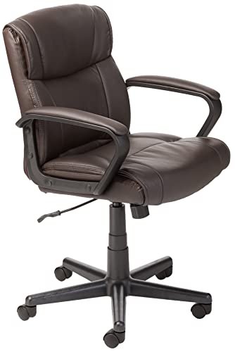 Amazon Basics Office Task Chair with Adjustable Height, 360° Swivel, Padded Armrests, Mid-Back, Rolling, 275 Pound Capacity, 24"D x 24.2"W x 34.8"H, BIFMA Certified, Dark Brown Faux Leather - color: Dark Brown