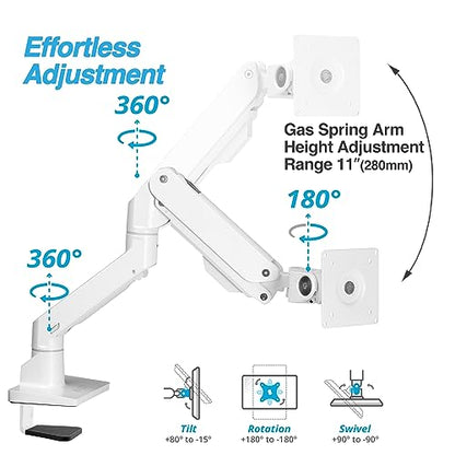 AVLT Single Monitor Arm Desk Mount fits One 44 lbs Heavy Duty - White | 34”-57” Screen Full Motion Height Swivel Tilt Rotation Adjustable Arm VESA 200x200 200x100 100x100 75x75 - color: White-34 to 57 Inch