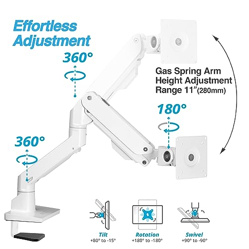 AVLT Single Monitor Arm Desk Mount fits One 44 lbs Heavy Duty - White | 34”-57” Screen Full Motion Height Swivel Tilt Rotation Adjustable Arm VESA 200x200 200x100 100x100 75x75 - color: White-34 to 57 Inch