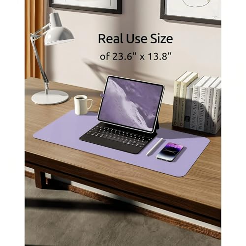 Desk Pad, Leather Non-Slip Laptop Computer Desk Keyboard Mat, Table Protector Blotter Mat, Large Mouse Pad (24" x 12")-Purple - color: Purple