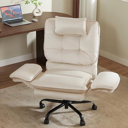 Bestier Swivel Executive Chair with Wheels and Headrest, Velvet Beige | 135° Reclining office chair with Flip-Up Armrests and Side Pockets, Wide and Tall Computer Gaming Chair for Home Makeup - color: Beige Velvet, size: High Back