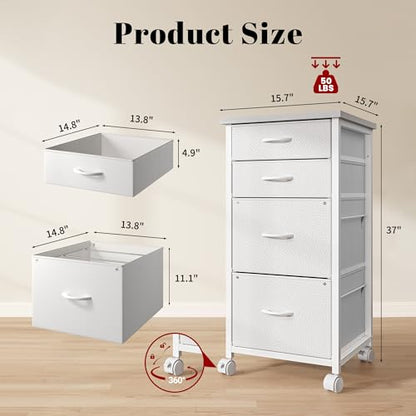DurayLoly 4-Drawer Rolling File Cabinet Fits A4 Letter Size For Home Office | Printer Stand With Stable Frame, Large Capacity, Easy To Move And Assemble With Lockable Casters, White - color: White