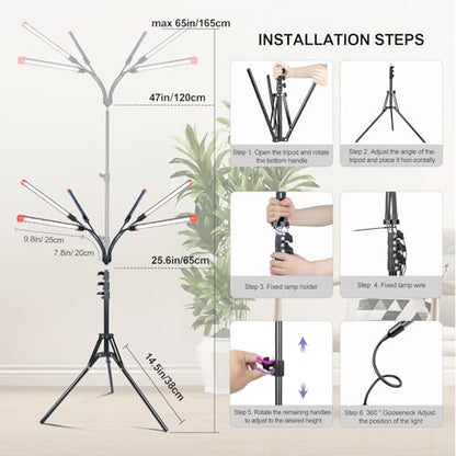 6Head Grow Light with Stand for Tall and Large Indoor Plants, Bonsai Tree, Big Coverage and Bright Plant Growing Lamps, 4/8/12/16/20H Timer, 54 Watt Power Draw, NO Need Adapter, 360° Gooseneck - size: Stand-6Head-54W