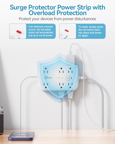 3FT Flat Multi Plug Extender 12 AC Outlets with 6 USB Wall Charger(3 USB C) - size: 3 FT, style: 12AC+3U3C