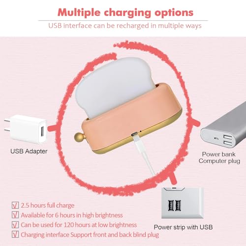 QANYI Cute Desk Decor Toaster Lamp, Kawaii LED Toast Bread Night Light Rechargeable and Portable Light with Timer, Christmas Gifts Ideas for Baby Kids Girls Teens Teenages - style: II Pink