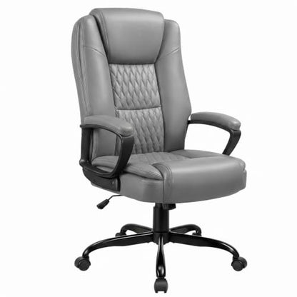 LEMBERI High Back PU Leather Executive Office Chair, Adjustable Swivel Computer Desk Chair with Padded Armrests for Home Office, Grey - color: Grey