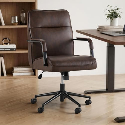 KISLOT Ergonomic Home Office Chair with Lumbar Support, Adjustable Swivel Modern Desk Chair with Wheels, Faux Leather Computer Chair with Padded Arms, Comfy Executive Office Chair, 2 PCS, Espresso - color: Espresso, size: Set of 2