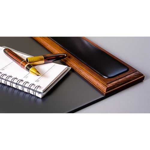 Walnut & Black Leather 34" x 20" Side-Rail Desk Pad - color: Walnut & Black, size: 34" x 20"
