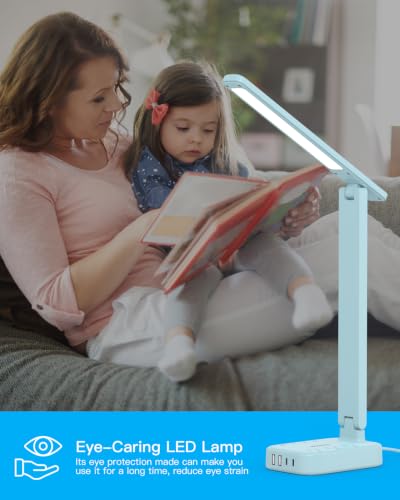 LED Desk Lamp, Power Strip with 4 USB 3 Outlets, Dorm Room Essentials, Blue - color: Blue, size: 5 Ft