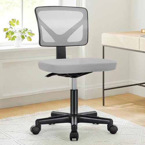 DUMOS Armless Desk Chairs, Small Home Office Mesh Chairs | Ergonomic Adjustable Mid Back, Swivel Rolling Task, Computer Work Vanity Small Spaces, New Grey - color: New Grey, size: 1pc