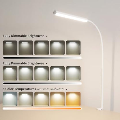 LED Desk Lamp for Office Home, Adjustable Flexible Eye-Caring Desk Light with,5 Modes 10 Brightness Adjustment, USB Adapter Desk Lamp with Clamp-LK-W - style: Classic White
