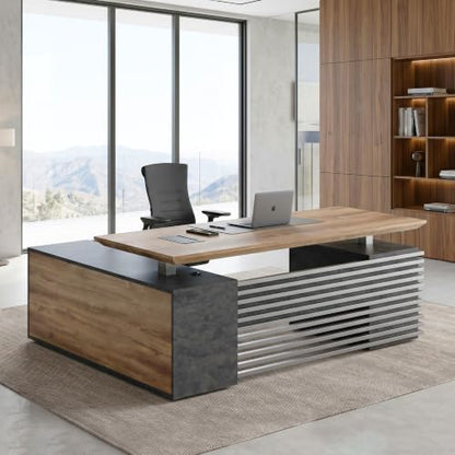 SAINTCY L Shaped Executive Standing Desk with Drawers, 78.74In Large Adjustable Heigh Office Desk with Power Outlet Hub,2.56" Thick Floating Desktop,for Home Office, Studio - color: Right, size: 62.99"D x 78.74"W x 29.5"H