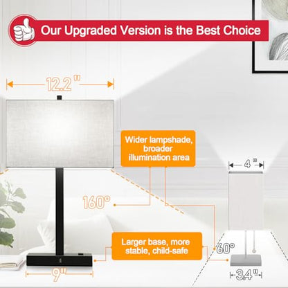 21" Touch Bedside lamps with 2 USB & AC Outlets, 3-Way Dimmable Bedside Table Lamps Set of 2 for Bedroom Living Room Office Reading, Gray Shade Lamps for Night Stands, 5000K LED Bulbs Included - color: Gray Linen & Matte Black