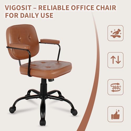 Compact Desk Chair with Arms & Wheels 360° Swivel Adjustable Vanity Chair Small Rolling Task Chair for Home Office, Bedroom, Study, Dressing Table - color: Khaki-1