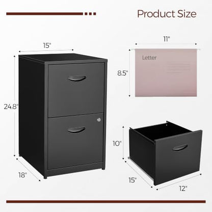 2 Drawer File Cabinet with Lock, Metal Filing Cabinet for Office | Small File Cabinets for Home Office, Under Desk Vertical File Cabinet Fit Hanging Files, Letter & A4 Documents - color: Black, style: 2 Drawers-Light Duty