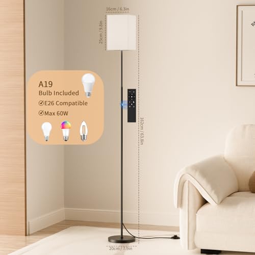 SIBRILLE 63.8" Square Floor Lamp with White Fabric Shade - color: White