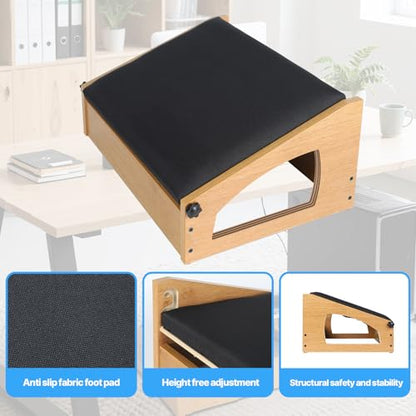 Ergonomic Foot Rest Under Desk,4 Adjustable Height Foot Stool - color: Natural02