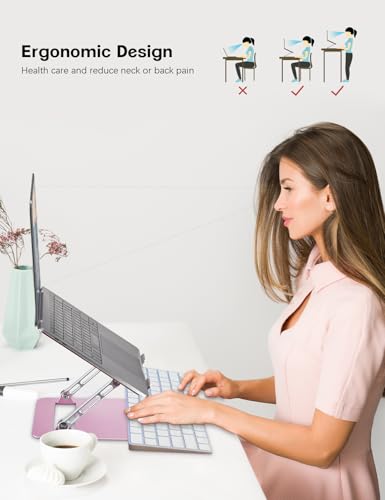 Aoviho Adjustable Laptop Stand for Desk,Portable Laptop Stand Holder and Riser,Foldable Aluminum Notebook Computer Stands for MacBook Air Pro HP Lenovo Dell Samsung, 10-15.6 inch,Blush Rose Silver - color: Blush Rose Silver
