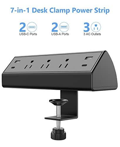 Jgstkcity Desk Clamp Power Strip,40W Total Fast Charging Station,2 PD 20W USB C Ports,Desk Edge Mount Surge Protector for Home, Office,3 Outlets,Fit 1.96" Tabletop Edge,ETL Listed | 2 PD 20W USB C Ports, 3 Outlets, Desk Edge Mount, Fit 1.96" Tabletop Edge