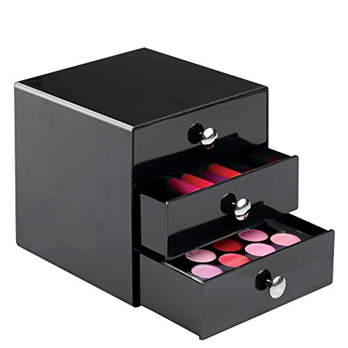 iDesign 35360 3-Drawer Plastic Vanity Organizer, Compact Storage Organization Set for Cosmetics, Dental Supplies, Hair Care, Bathroom, Dorm, Desk, Countertop, Office, 6.5" x 6.5" x 6.5", Black | BPA-Free Plastic - color: Black, size: 6.5" x 6.5" x 6.5", s