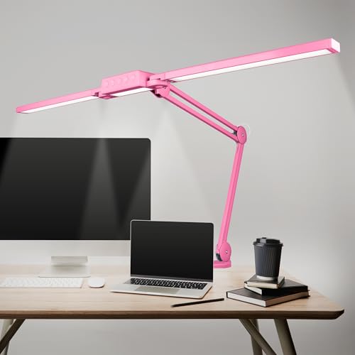 Neatfi Pro LED Desk Lamp | 3,000 Lumens | Dimmable 30W Desk Light | 360 SMD LEDs | CRI 95 | Adjustable Color Temperature | Home, Office, or Workbench (Pink, 41-Inch, CCT with Clamp) - color: Pink, size: 41-Inch, CCT with Clamp